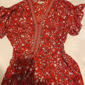 Red, white and black floral top.